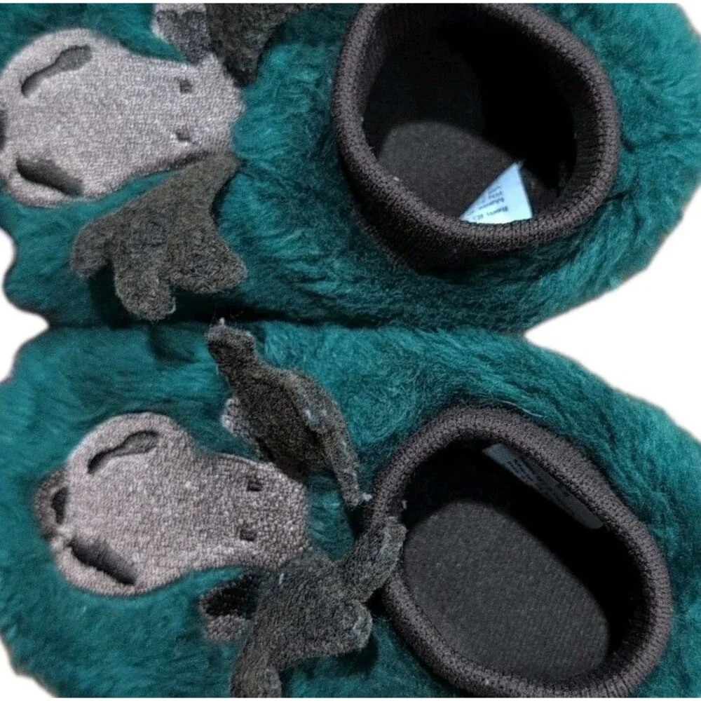 LL Bean Toddler Moose Antlers Slippers Size 5-6 Green Animal Paws Socks Slip Ons